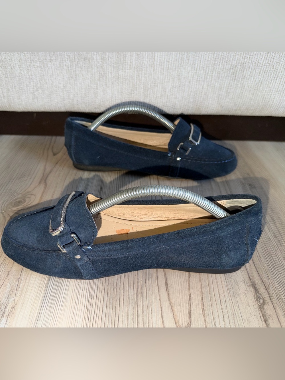 Coach Women's Flynn Flat Shoes Size 7 Slip on Loafers Blue Suede Chrome Hardwear